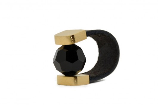 Black Crystal Leather Ring in Gold ROZM. 16  Joccos Design