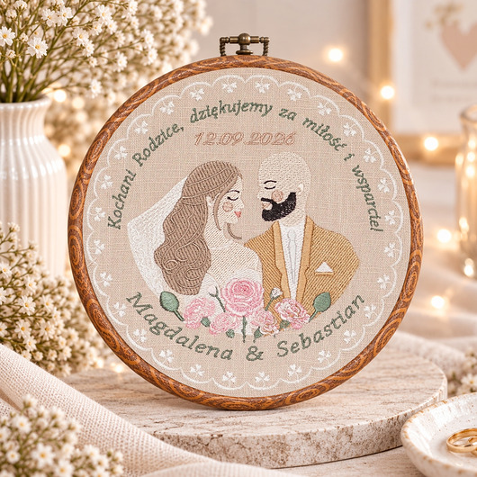 Ślub - inne Haft ślubny w oprawie 20 cm,pamiątka ślubna, podziękowania ślubne