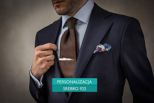 spinki do mankietów Personalizowana srebrna spinka do krawata PIORUN