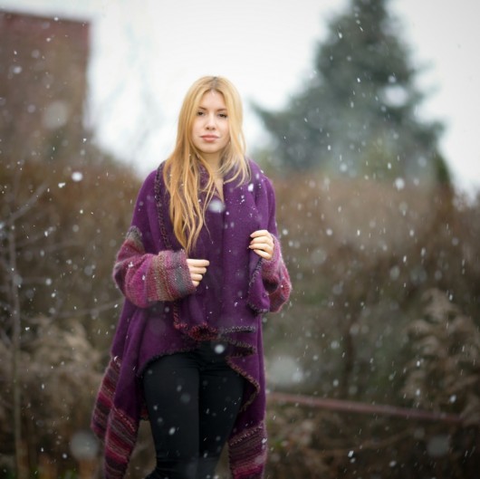 Autorski sweter płaszcz poncho Oversize Melange HERBE DESIGN