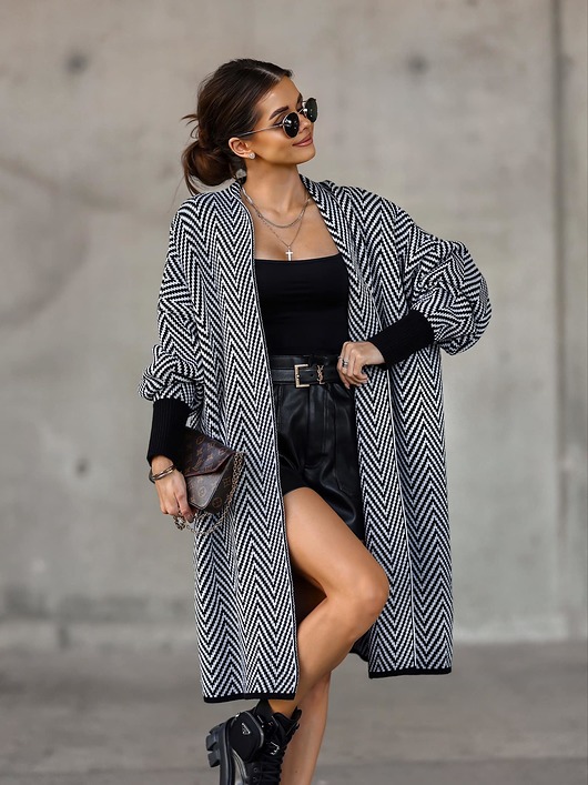 kardigany damskie Kardigan/ Sweter BELLUCI czarno biały