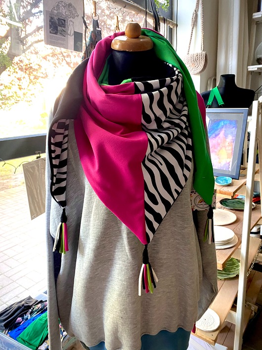 szale damskie Chusta patchworkowa zebra z fuksją