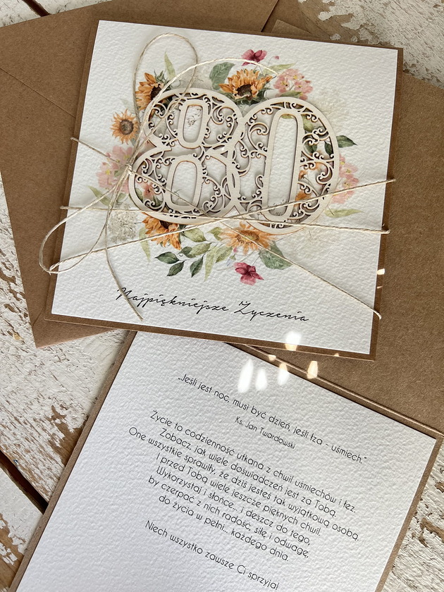 kartki scrapbooking Wyjątkowa ręcznie robiona kartka życzenia na 80 urodziny