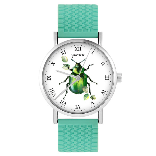zegarki unisex Zegarek - Zielony żuczek - silikonowy, turkus