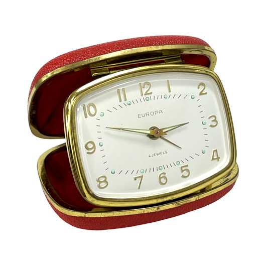 zegary Vintage budzik podróżny EUROPA lata 60.mechaniczny 4 Jewels retro design