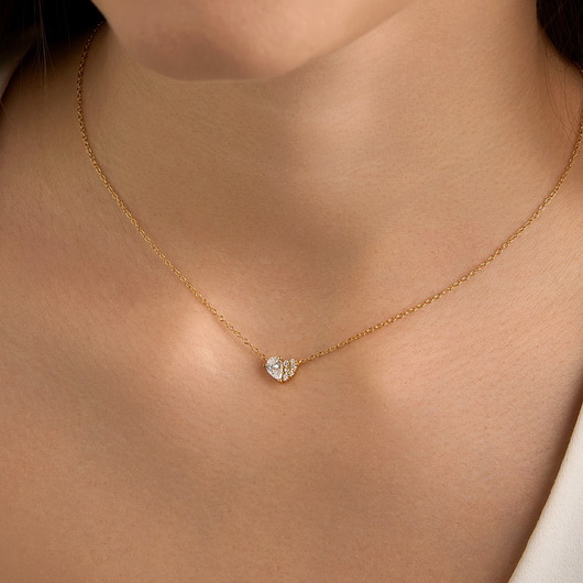 złote naszyjniki Złoty naszyjnik "Crystal Heart" z serduszkiem i cyrkoniami - srebro pozłacane