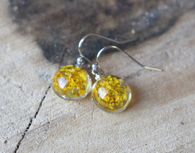 kolczyki z żywicy MAGIA ŻYWICY - kolczyki SŁONECZNA PÓŁKULA