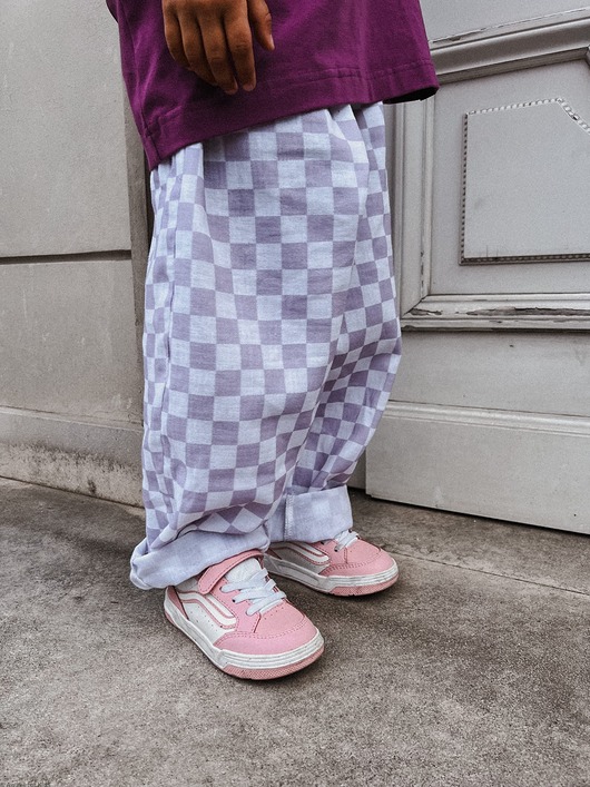 spodnie dla chłopców Baggy muślinowe checkered lilac