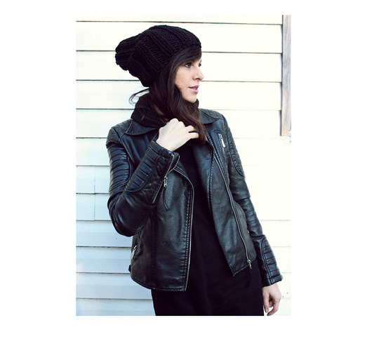 czapki damskie Czarna czapka handmade beanie z wełną