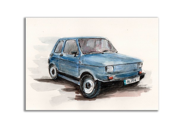 grafiki i ilustracje Akwarela ręcznie malowana  samochód Fiat 126p