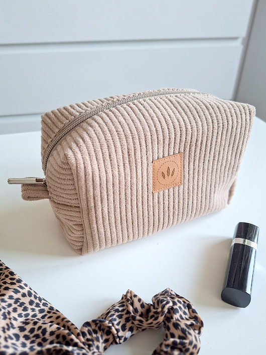 kosmetyczki Sztruksowa kosmetyczka kuferek Beżowa