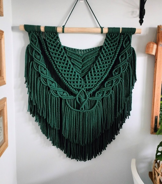 makramy OD RĘKI Makrama Rumba XL butelkowa zieleń