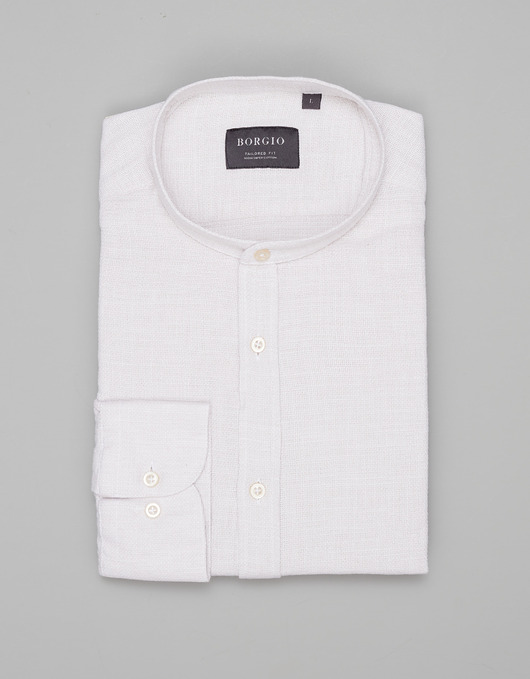 koszule męskie Męska koszula ze stójką limina 00490 beżowy tailored fit