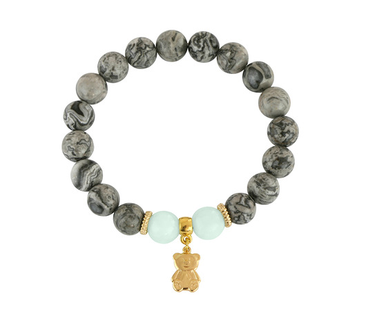 bransoletki z kamieni naturalnych Jasper with jade & teddy bear.