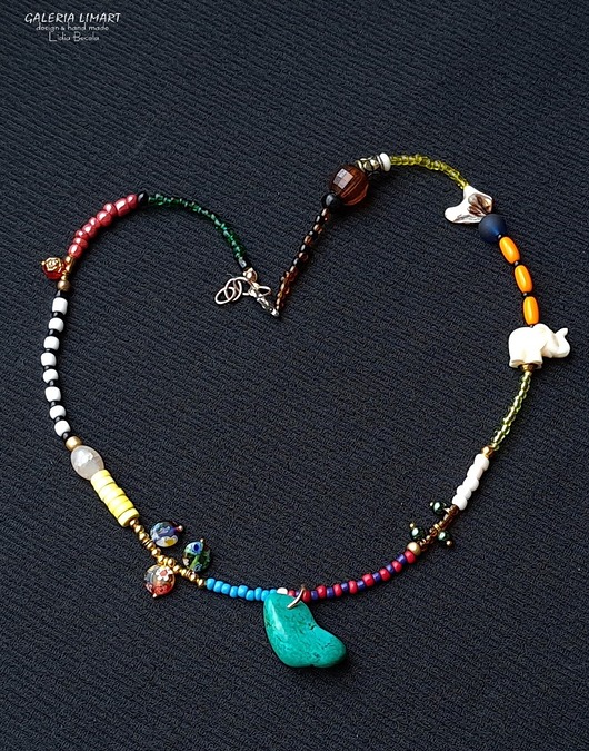 chokery Eklektyczny naszyjnik boho i vintage jedność w różnorodności mix unikatowy