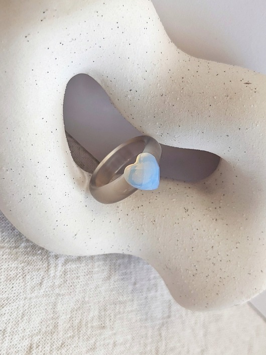 pierścionki - różne Pierścionek z kamienia naturalnego z sercem, agat + opalite, Chunky Jelly Ring