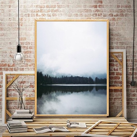 PLAKAT LAS WE MGLE DRZEWA MGŁA poster black dot studio