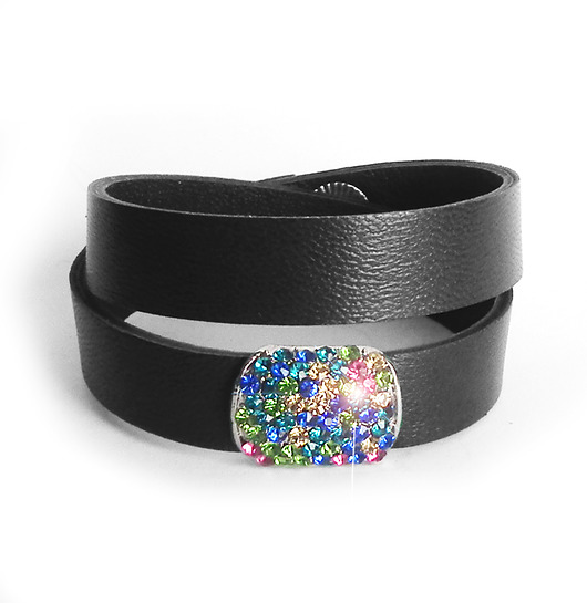 bransoletki skórzane Bransoletka skórzana czarna z cyrkoniami.