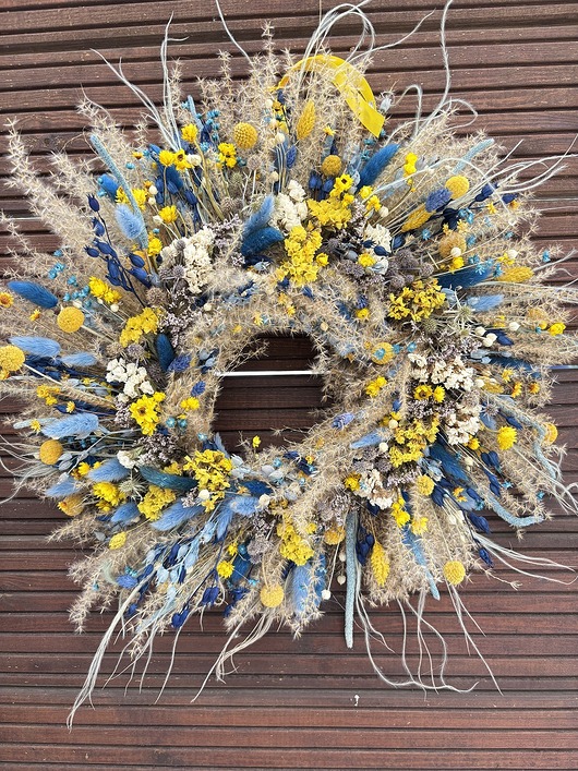 wianki Wianek wiosenny naturalny żółto - błękitny