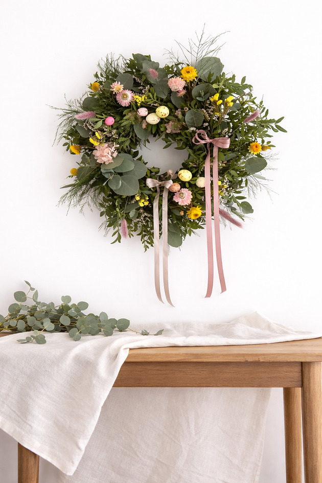 wianki wielkanocne Wianek wiosenny zieleń i suszki