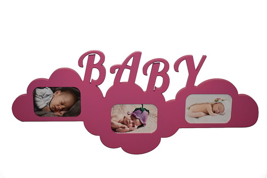 ramki na zdjęcia Multiramka ramka na zdjęcia z napisem  BABY  mdf 3 zdjęcia