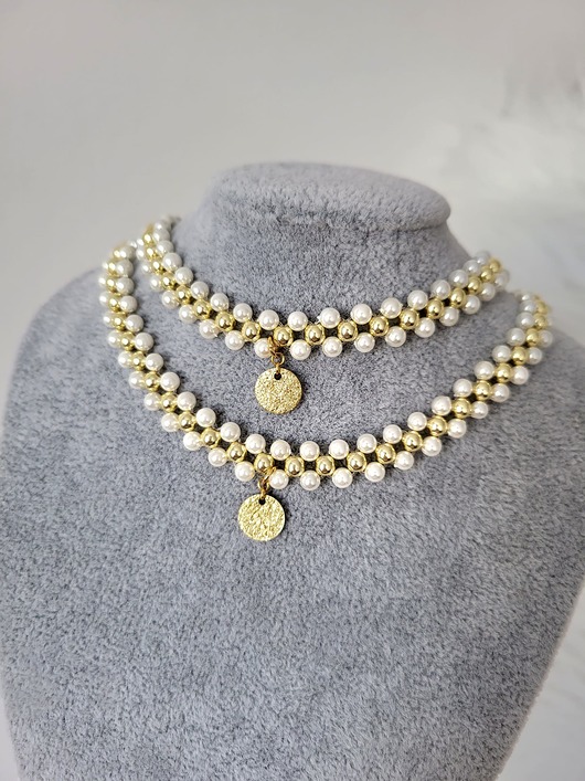 chokery Choker potójny z pereł Classy Pearls +kółeczko