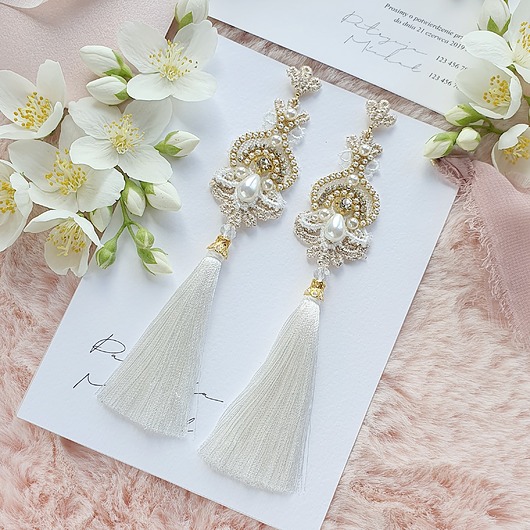 Biżuteria ślubna Amelia Tassel Line  - perłowe kolczyki ślubne