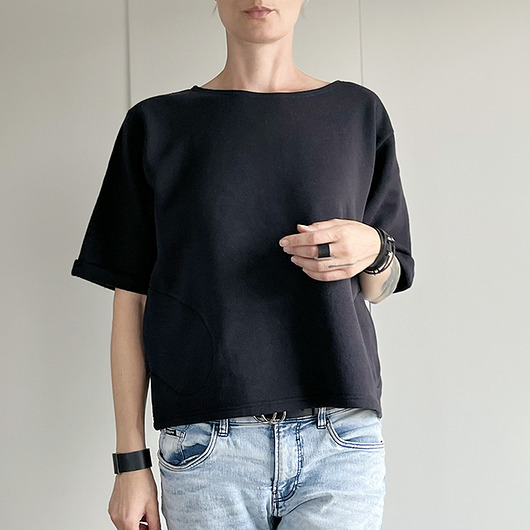 bluza bez kaptura damska Bluza krótki rękaw bez ściągaczy kieszenie Czarna