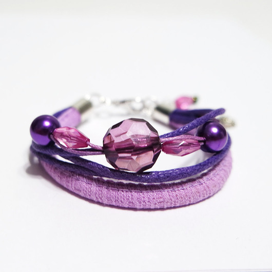 bransoletki - inne Bransoletka - Liliowa - sznurki