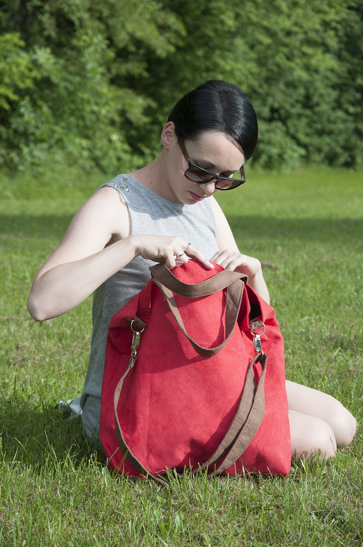 Torba hobo XXL - czerwony, karmelowy brąz PRACOWNIA 166
