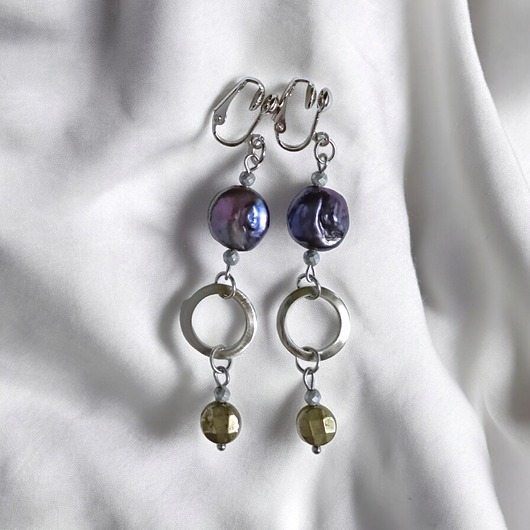 klipsy LUX. UNIKATOWE klipsy : granatowe perły i piryt