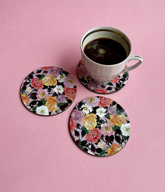 podkładki do kuchni Podkładki pod kubek- Rosa- Róże- Ilustracja