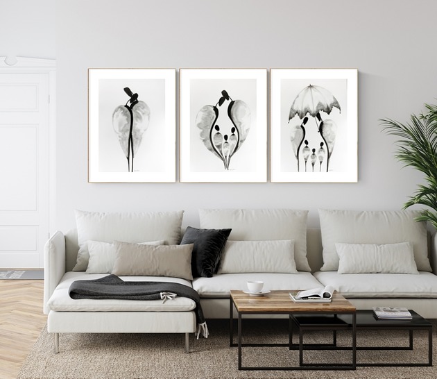 Zestaw 3 grafik  malowanych ręcznie 50 x 70 cm MiniMalArt