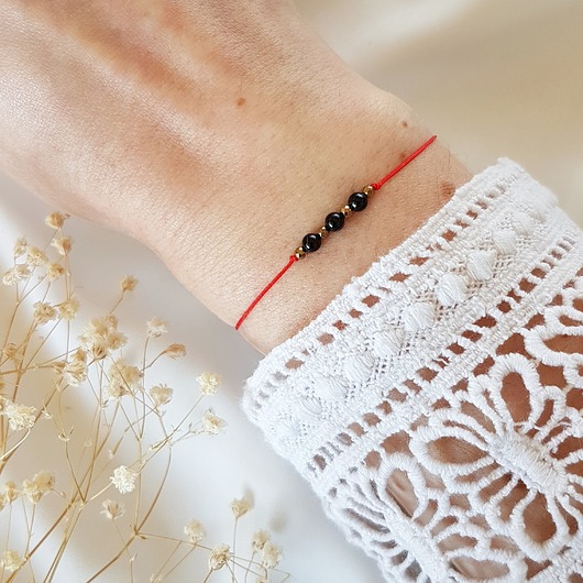 czerwona bransoletka z onyksem LEI handmade 