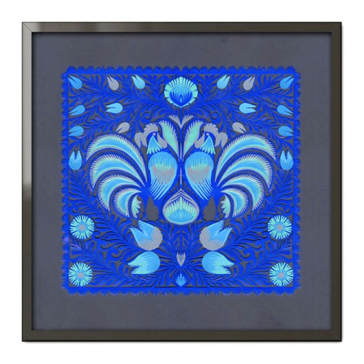 KOGUTY DWA_Scuba Blue (handmade-paper-cutout) na ludowo