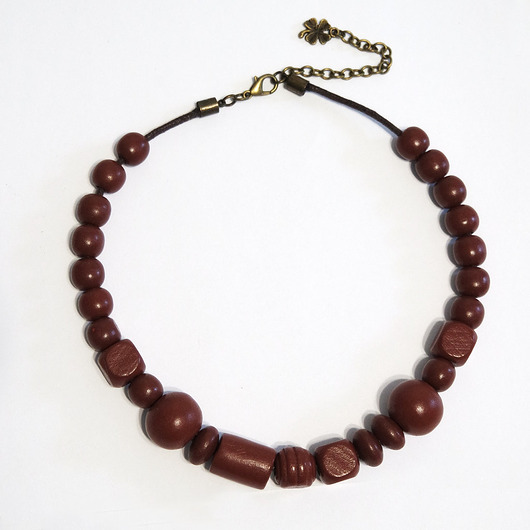 korale Brązowe, drewniane korale - krótkie, ludowe