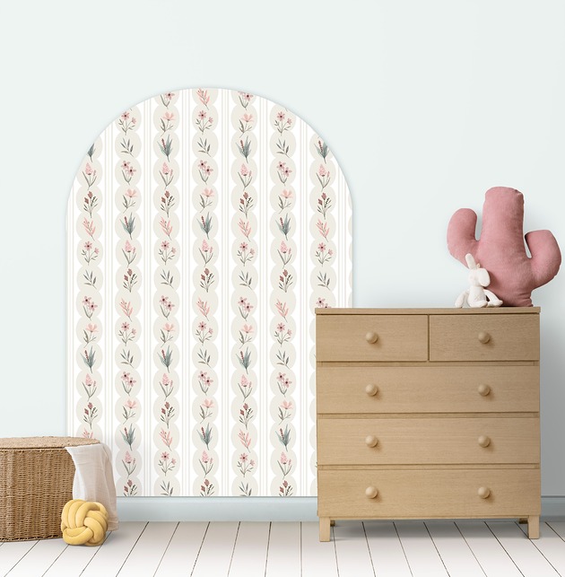 naklejki ścienne do pokoju dziecka Naklejka na ścianę - łuk w paski i kwiaty