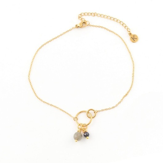 bransoletki z kamieni naturalnych Pozłacana bransoletka na nogę z kamieniami