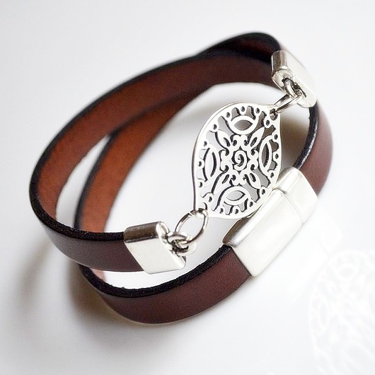 bransoletki skórzane Bransoletka skórzana damska brązowa 10mm