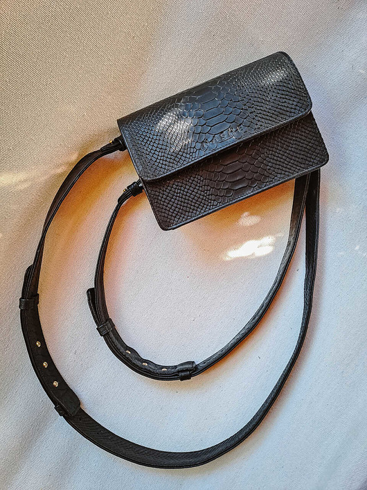 torby na ramię Torebka skórzana - pyton czarny - tłoczona - Wonder bag