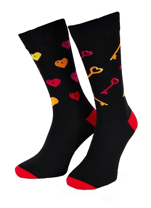 skarpetki damskie Skarpetki na walentynki klucze do serca czarne