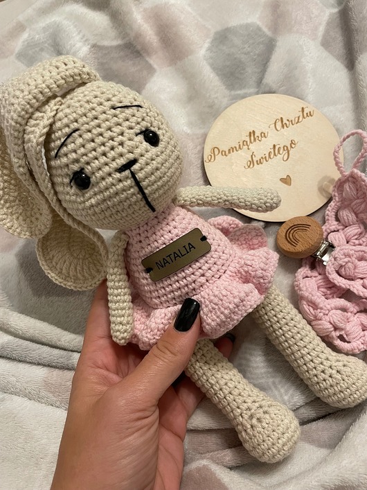 przytulanki dla niemowląt i dzieci Gift box dla dziewczynki, króliczek maskotka na szydełku, prezent dla dziecka