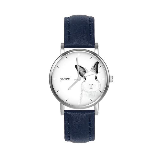 zegarki unisex Zegarek  mały - Królik - skórzany, granatowy