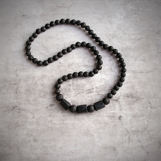 biżuteria męska Naszyjnik MĘSKI : czarny turmalin & lawa