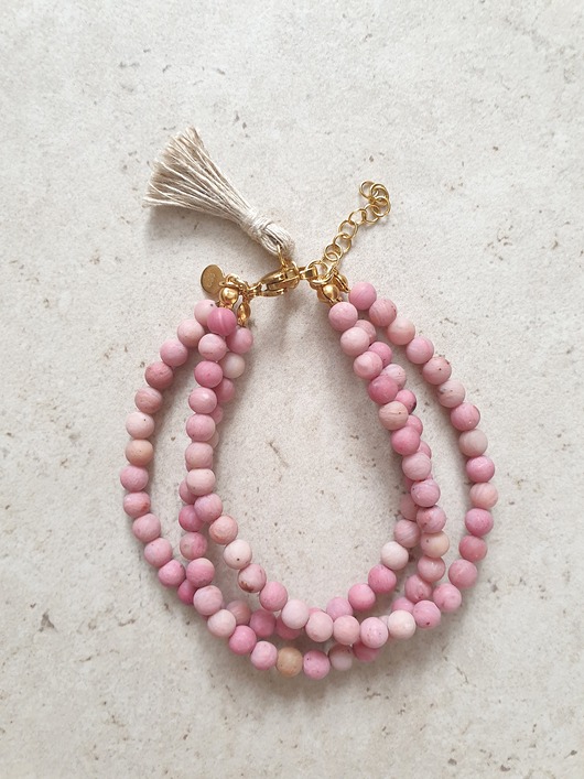 bransoletki z kamieni naturalnych Bransoletka TRIO z rodonitem różowym