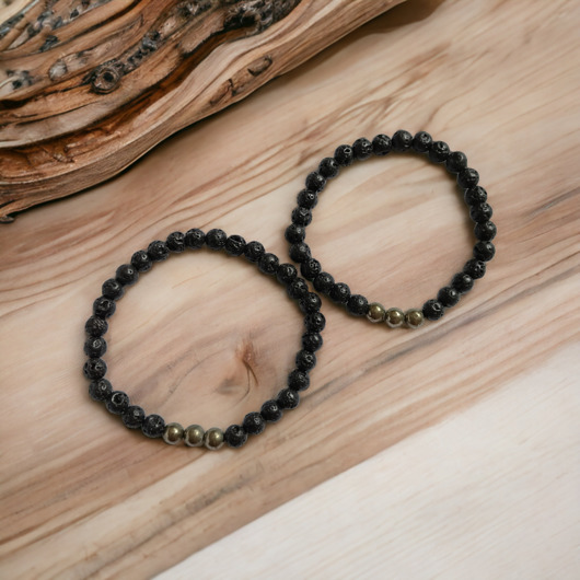 bransoletki z kamieni naturalnych KOMPLET dla PARY : piryt & lawa : spokój, energia