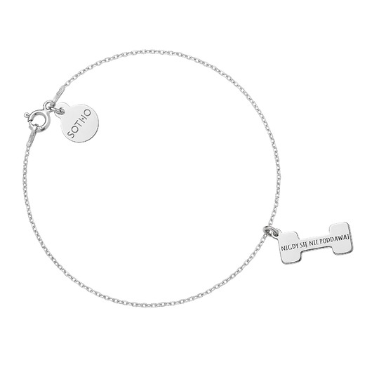 bransoletki srebrne Srebrna bransoletka ciężarek NIGDY SIĘ NIE PODDAWAJ
