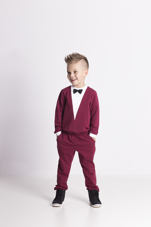 bluzy dla chłopców Bluza dresowa "ala marynarka" bordowa