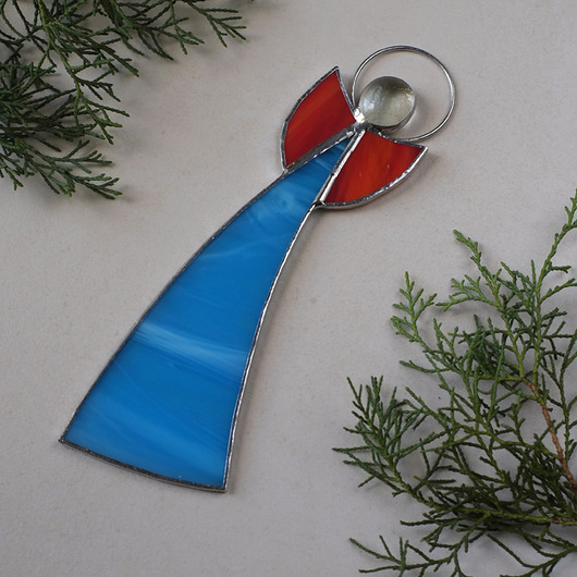 dekoracje świąteczne Anioł witrażowy turkusowy 17 cm