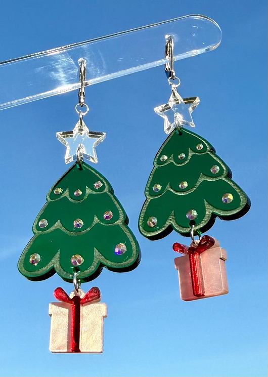 kolczyki - inne Świąteczne kolczyki duże choinki, kolczyki choinka